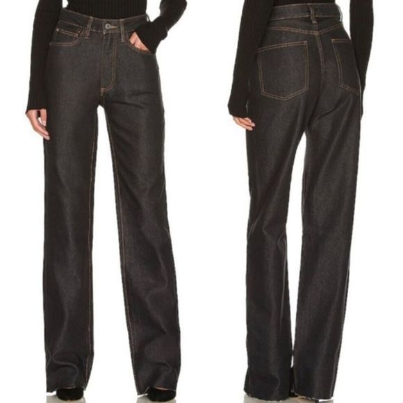 WEWOREWHAT High Rise Raw Hem Dad Jeans in Black - Picture 2 of 13